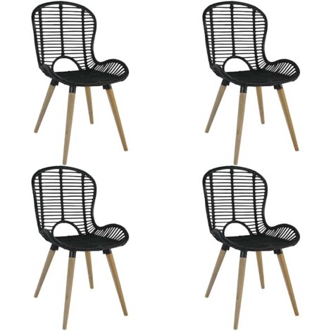 Lot de 4 Chaises à manger,Chaises de salle à manger noir rotin naturel HH85152 (1/5)