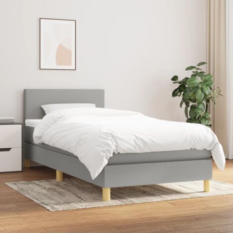 Ensemble Lit Adulte avec Sommier et Matelas confortable,Lit à sommier tapissier et matelas Gris clair 90x190 cm Tissu -BVN84912 (1/5)