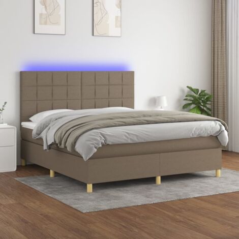 Sommier tapissier matelas confortable et LED,Lit adulte pour Chambre,Ensemble Lit matelas Taupe 180x200 cm Tissu -BVN53993 (1/5)
