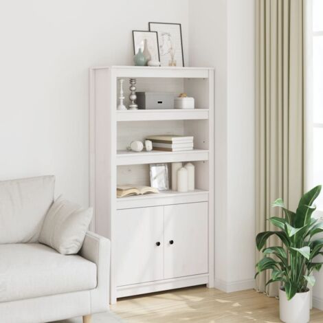 Buffet haut,Buffet d'appoint,Commode de salon/séjour Blanc 80x35x154 cm Bois massif de pin -TZ72107 (1/5)