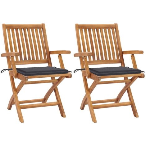 Chaises/Fauteuils de jardin 2 pcs avec coussins anthracite Bois de teck -TF67920 (1/5)