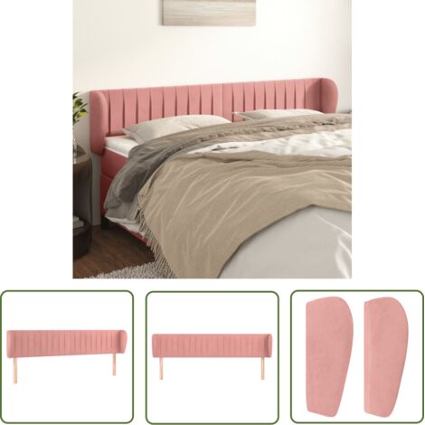 The Living Store Tête de lit avec oreilles Rose 183x23x78/88 cm Velours - Tête De Lit - Têtière De Lit - Literie - Meuble De Chambre - Décoration Chambre (1/5)