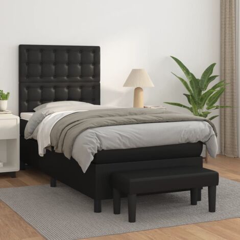 Lit adulte,Lit avec Sommier et Matelas confortable pour Chambre,Ensemble Lit à sommier tapissier Noir 100x200 cm Similicuir -BVN18528 (1/5)