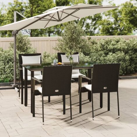Lot de 5 Ensemble à dîner de jardin et coussins,Meubles Mobilier à dîner Noir Résine tressée -39388 (1/5)