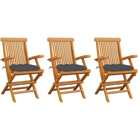 Lot de 3 Chaises/Fauteuils de jardin avec coussins anthracite Bois de teck -TF69528 (1/5)
