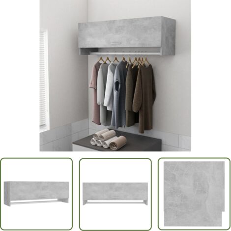 The Living Store Garde-robe gris béton 100x32,5x35 cm bois d'ingénierie - Armoire - Meuble Rangement - Placard - Dressing - Commode (1/5)