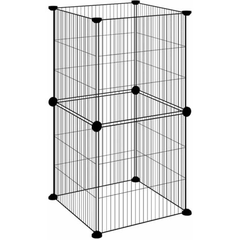 Cage,Enclos pour animaux de compagnie à 8 panneaux Noir 35x35 cm Acier -54786