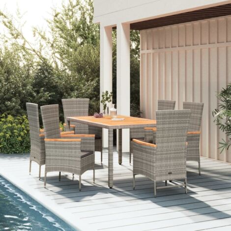 Mobilier à dîner de jardin et coussins 7 pcs Ensemble table et chaise de jardin gris rotin 85186 (1/5)