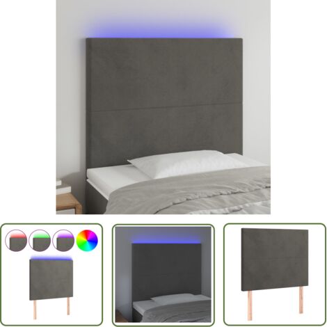 The Living Store Tête de lit à LED Gris foncé 100x5x118/128 cm Velours - Tête De Lit Led - Tête De Lit Velours - Tête De Lit Moderne - Éclairage Led - Têtière De Lit (1/5)