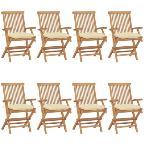 Lot de 8 Chaises/Fauteuils de jardin avec coussins blanc crème Teck massif -TF86306 (1/5)