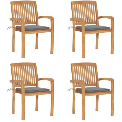 Lot de 4 Chaises/Fauteuils de jardin empilables avec coussins Teck solide -TF87362 (1/5)