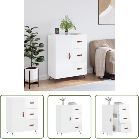 The Living Store Buffet Blanc brillant 69,5x34x90 cm Bois d'ingénierie - Buffet - Meuble De Rangement - Commode - Mobilier - Cuisine (1/5)