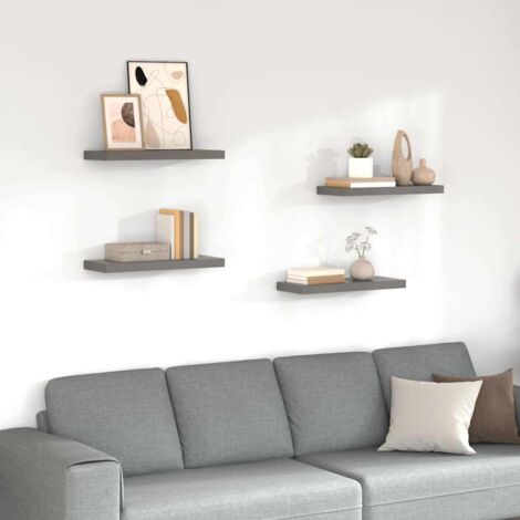 Lot de 4 Étagère murale multiposition - Étagère murale flottante Gris brillant 60x23,5x3,8 cm MDF -BV36332 (1/5)