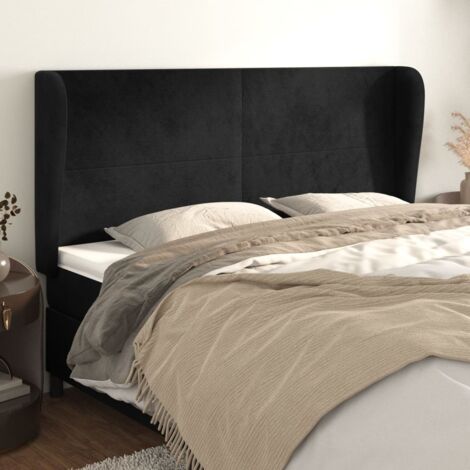 Tête de lit avec oreilles classique Noir 203x23x118/128 cm Velours -BV17859 (1/5)