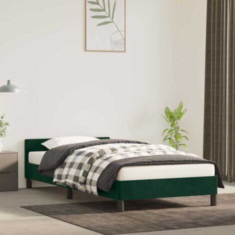 Lit adulte avec tête de lit - Cadre de lit - Lit simple Vert foncé 100x200 cm Velours -35483 (1/5)