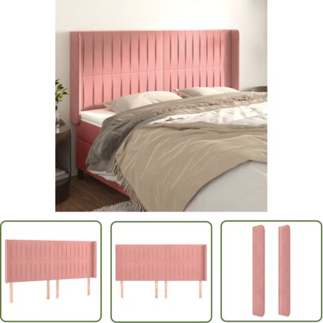 The Living Store Tête de lit avec oreilles Rose 163x16x118/128 cm Velours - Tête De Lit - Têtière De Lit - Literie - Meuble De Chambre - Décoration Chambre (1/5)