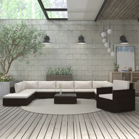 Salon de jardin 11 pcs,Mobilier de terrasse,Table et Chaise pour Relax avec coussins résine tressée marron -YZ307120 (1/5)
