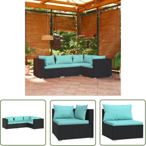 The Living Store Salon de jardin 4 pcs avec coussins Résine tressée Noir - Meubles De Jardin - Salon De Jardin - Ensemble De Canapés - Canapé D'angle - Canapé Extérieur (1/5)