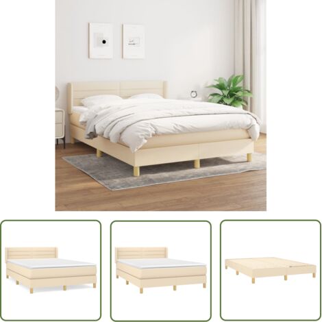 The Living Store Sommier à lattes de lit avec matelas Crème 140x200 cm Tissu - Lit Plateforme - Lit Tapissier - Literie - Matelas Ressorts Ensachés - Tête De Lit Ajustable (1/5)