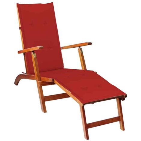 Chaise de terrasse,Fauteuil confortable de Jardin avec repose-pied et coussin Acacia solide -BV46734 (1/5)