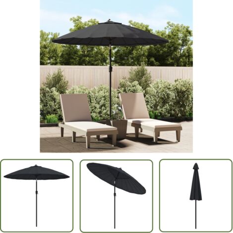 The Living Store Parasol d'extérieur avec mât en aluminium 270 cm noir - Parasol Extérieur - Parasol Jardin - Parasol Aluminium - Parasol Noir - Parasol Rectangulaire (1/5)