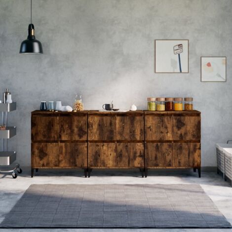 Lot de 3 Buffets Vintages,Enfilades chêne fumé 60x35x70 cm bois d'ingénierie -TZ11077 (1/5)