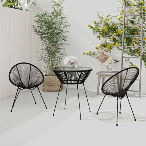 3 pcs Ensemble à dîner d'extérieur,Table et Chaises pour Jardin,terrasse Rotin PVC Noir -24252 (1/5)