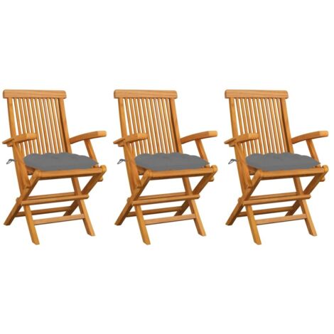 Lot de 3 Chaises/Fauteuils de jardin avec coussins gris Bois de teck massif -TF51275 (1/5)