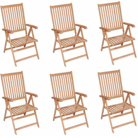 Lot de 6 Chaises inclinables de jardin,Fauteuils d'extérieur Bois de teck solide -TF34054 (1/5)