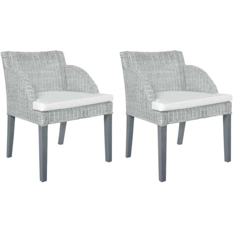 Lot de 2 Chaises à Manger,Chaise/Fauteuils de salle à Manger avec coussins gris rotin naturel HH53581 (1/5)