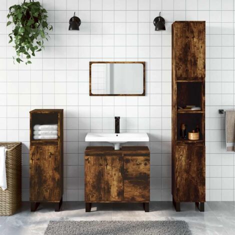 Lot de 3 Ensemble meubles de salle de bain Vintage,Ensemble d'armoires Toilette Chêne fumé -64800 (1/5)