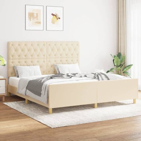 Lit adulte avec tête de lit pour Couchage,Cadre de lit Crème 160 x 200 cm Tissu -BV42398 (1/5)