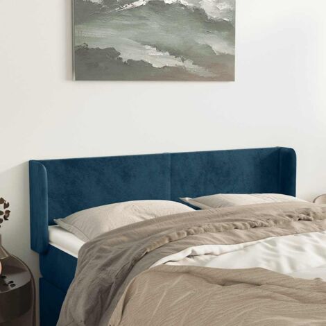 Armoire de tête de lit classique Tête de lit avec oreilles solide pour Chambre - Bleu foncé 147x16x78/88 cm Velours -47232 (1/5)