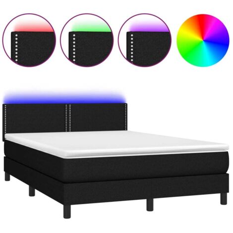 Sommier Tapissier + Matelas + LED,Lit adulte Simple Durable Noir 140x200 cm Tissu -70693 (1/5)