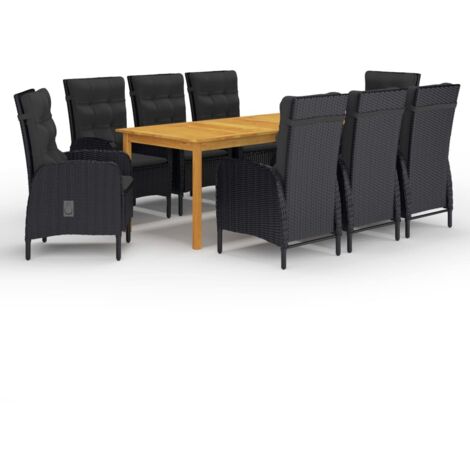 Lot de 9 Ensemble à manger de jardin,Mobilier de salle à manger Noir HH39608 (1/5)