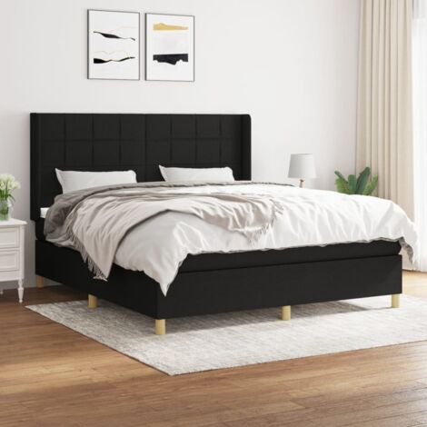 Lit adulte Moderne,Lit à sommier tapissier et matelas Noir 160x200 cm Tissu -71011 (1/5)