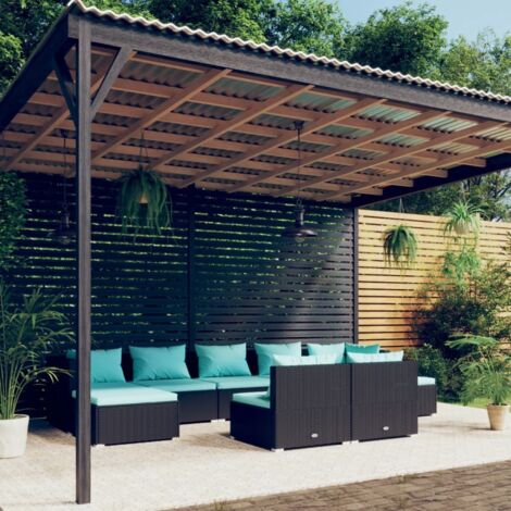 Salon de jardin 9 pcs,Mobilier de terrasse,Table et Chaise pour Relax avec coussins Noir Résine tressée -YZ782572 (1/5)