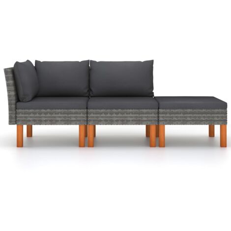 Salon de jardin 3pcs Résine tressée et bois d'eucalyptus massif (1/5)