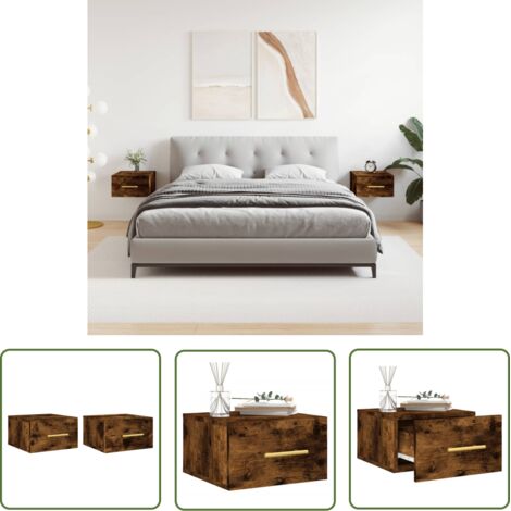 The Living Store Tables de chevet murales 2 pcs chêne fumé 35x35x20 cm - Table De Chevet Murale - Meuble De Rangement Mural - Étagère Murale - Commode Murale - Design Moderne (1/5)