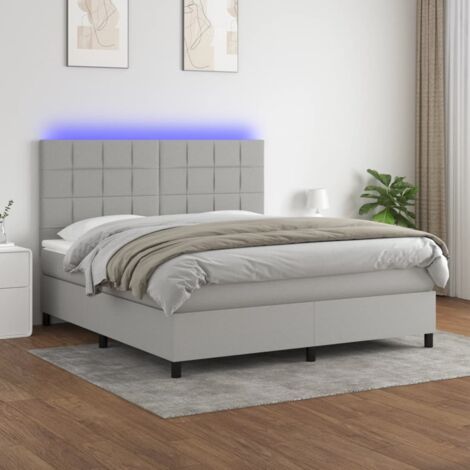 Sommier tapissier matelas confortable et LED,Lit adulte pour Chambre,Ensemble Lit matelas Gris clair 160x200 cm Tissu -BVN13019 (1/5)