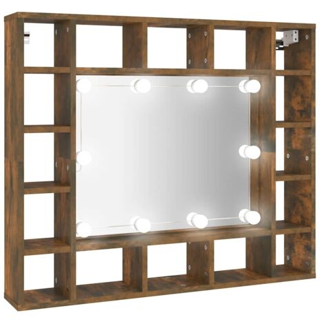 Armoire à miroir de Salle de bain,Meuble de Rangement magnifique,meuble-lavabo avec LED Chêne fumé 91x15x76,5 cm -71775 (1/5)