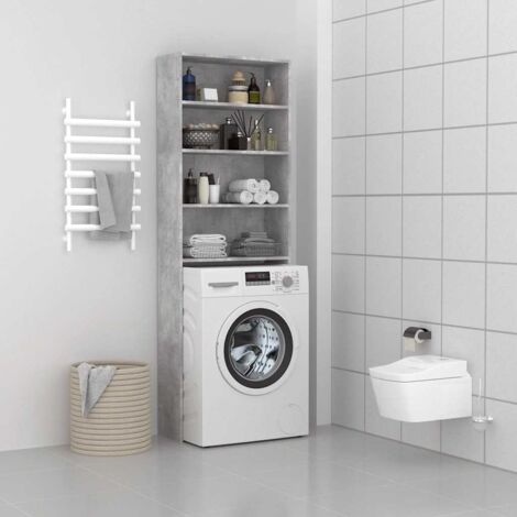 Armoire Meuble pour machine à laver,meuble de Salle de Bain Gris béton 64x24x190 cm -QS97239 (1/5)
