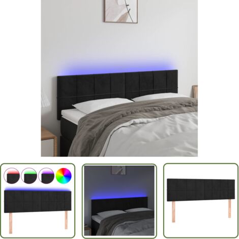 The Living Store Tête de lit à LED Noir 144x5x78/88 cm Velours - Tête De Lit Led - Tête De Lit Velours - Tête De Lit Moderne - Éclairage Led - Support Lombaire (1/5)