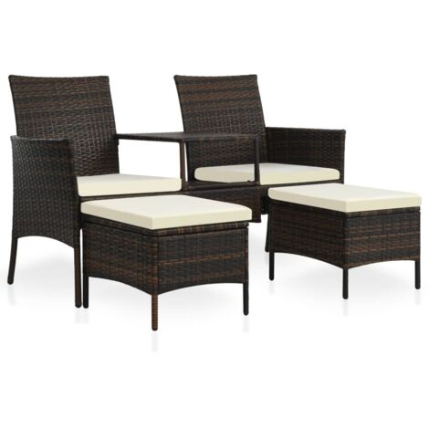 Canapé classique,Sofa Rétro pour Relax de jardin table à thé et tabourets Résine tressée Marron -Q8229 (1/5)