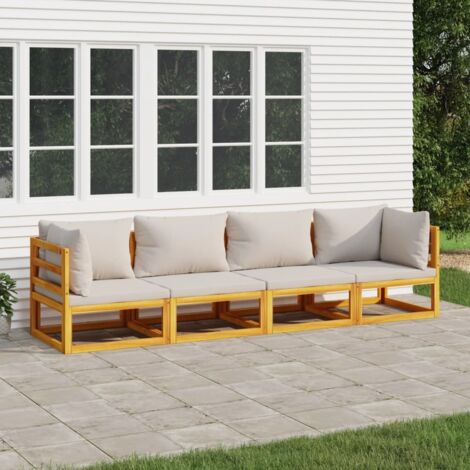 Salon de jardin 4 pcs,Mobilier de terrasse,Table et Chaise pour Relax avec coussins gris clair bois massif -YZ533429 (1/5)