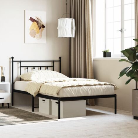 Lit adulte avec tête de lit pour Couchage,Cadre de lit métal noir 107x203 cm -BV32110 (1/5)