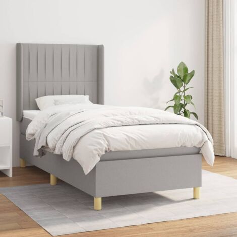 Lit Adulte Sommier et Matelas,Lit à sommier tapissier avec matelas Gris clair 90x200 cm Tissu -BVN59737 (1/5)
