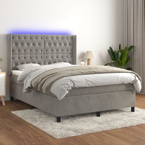 Sommier tapissier matelas et LED,Ensemble Sommier + Matelas pour Lit adulte Gris clair 140x190 cm Velours -BV37169 (1/5)