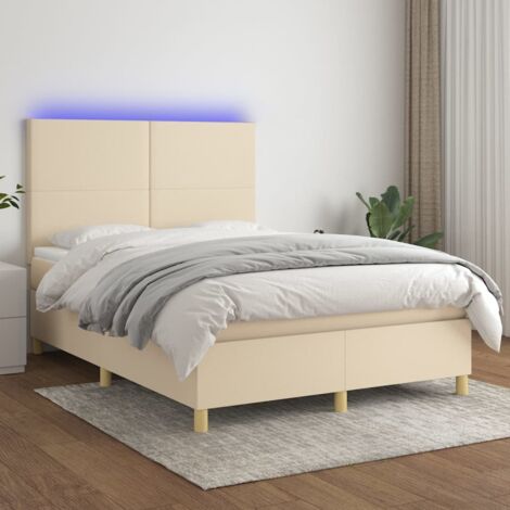 Sommier tapissier et matelas confortable pour Lit adulte,Ensemble Sommier + Matelas et LED Crème 140x200 cm Tissu -BV84287 (1/5)