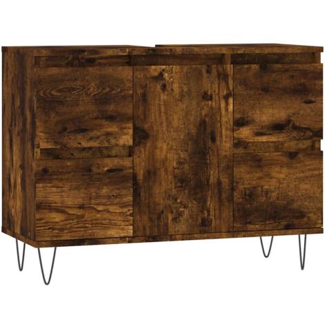 Armoire salle de bain,Meuble de Rangement Toilette chêne fumé 80x33x60cm bois d'ingénierie -88004 (1/5)